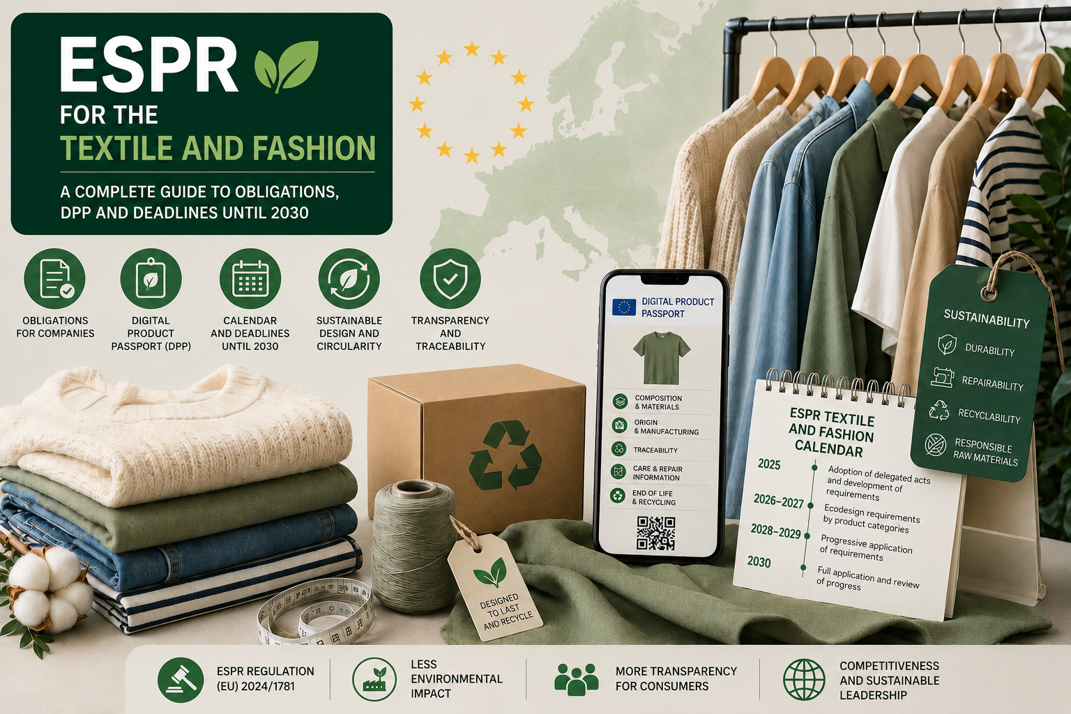 ESPR for the textile and fashion sector: complete guide to obligations, DPP, and deadlines up to 2030.